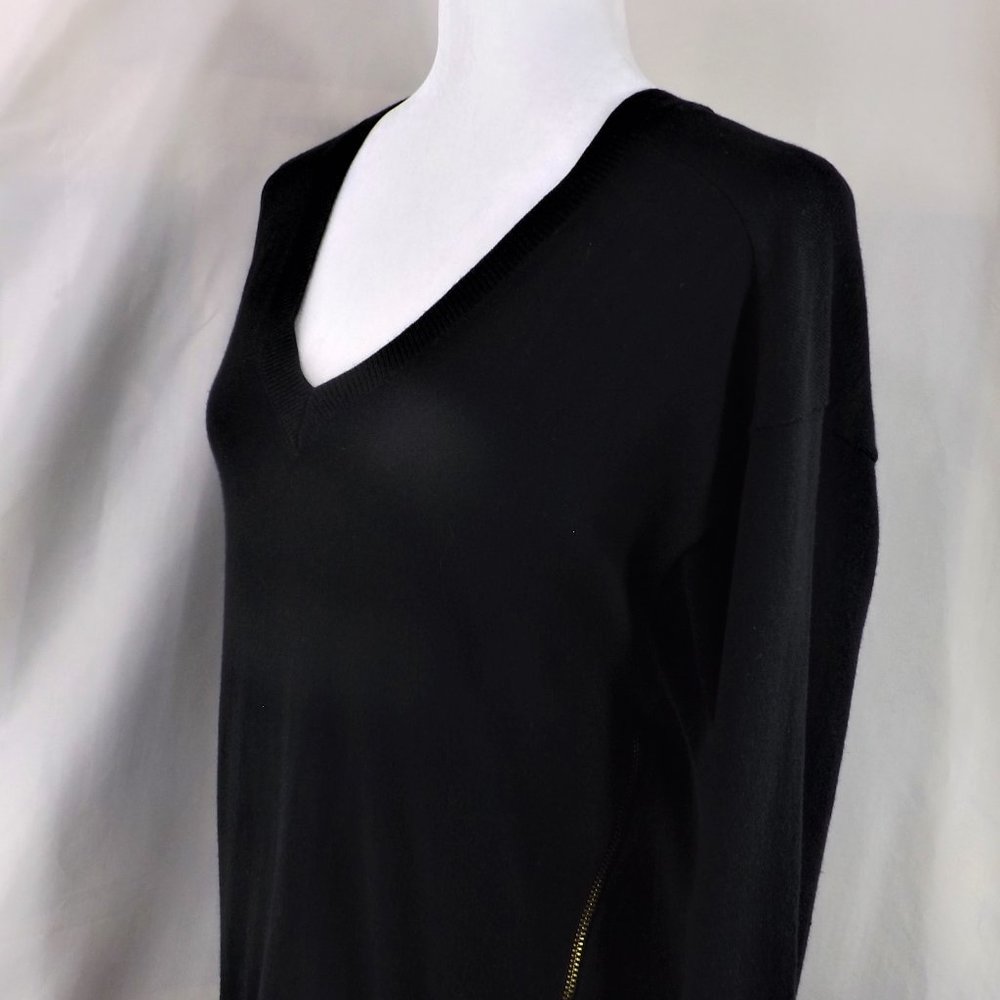 MICHAEL Michael Kors Brown Cotton w Angora Side Zippers V-Neck Sweater Top M - Picture 10 of 15